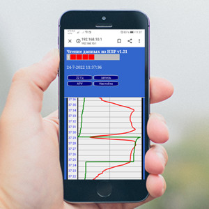 График сигнала от передатчика ПНТ-06, переданный от приемника НПР-01 через Wi-Fi на смартфон. 
												Благодаря графикам, обновляемым на экране смартфона он-лайн, оператор может анализировать сам сигнал и его изменения за время до 7 минут, находясь на значительном расстоянии от приемника.
													   Это дает возможность четко и оперативно отличить полезный сигнал от передатчика ПНТ по нескольким независимым признакам от всевозможных помех.